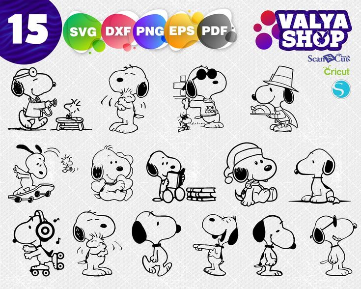 snoopy cartoon characters with different expressions for svg files, epsp and png