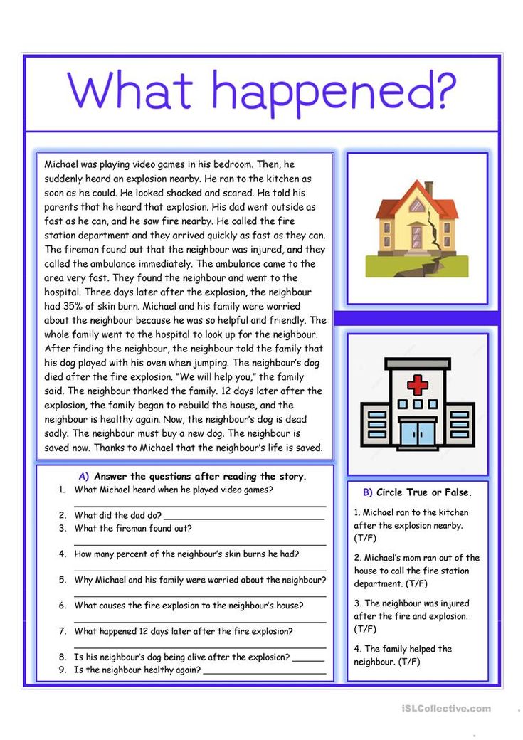 the worksheet for what happened? with pictures and words on it, including an image