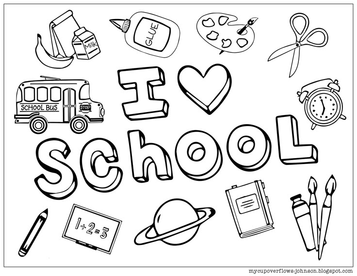 i love school coloring page with the words back to school written in black and white