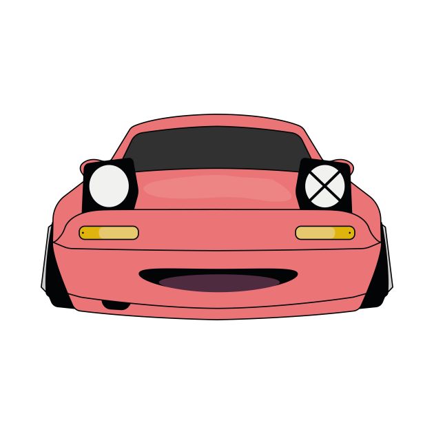 the front end of a pink sports car