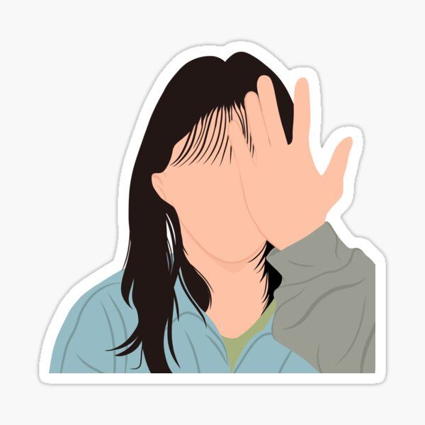 a girl covering her face with her hand sticker on a white background vinyl decal