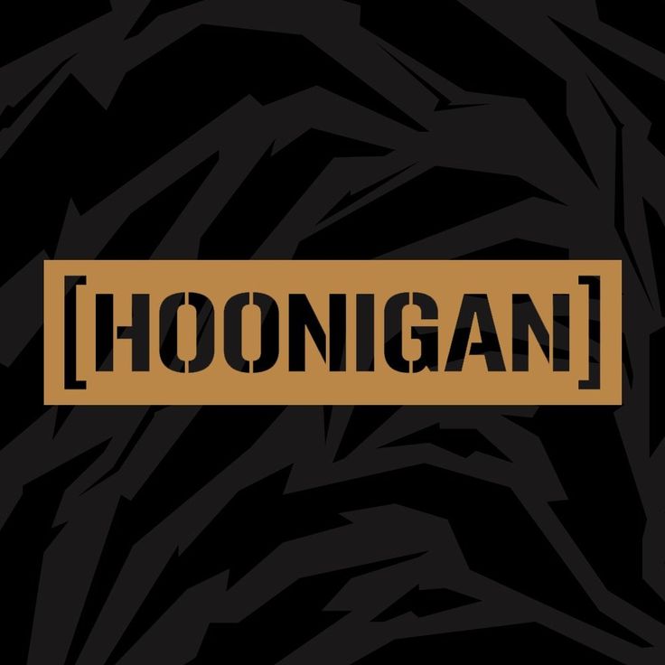 the word hoonigani written in black and gold on a zebra print background