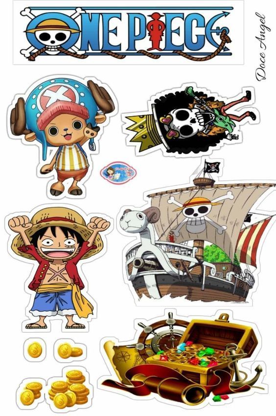 some stickers that are on the side of a white sheet with pirate characters and other items