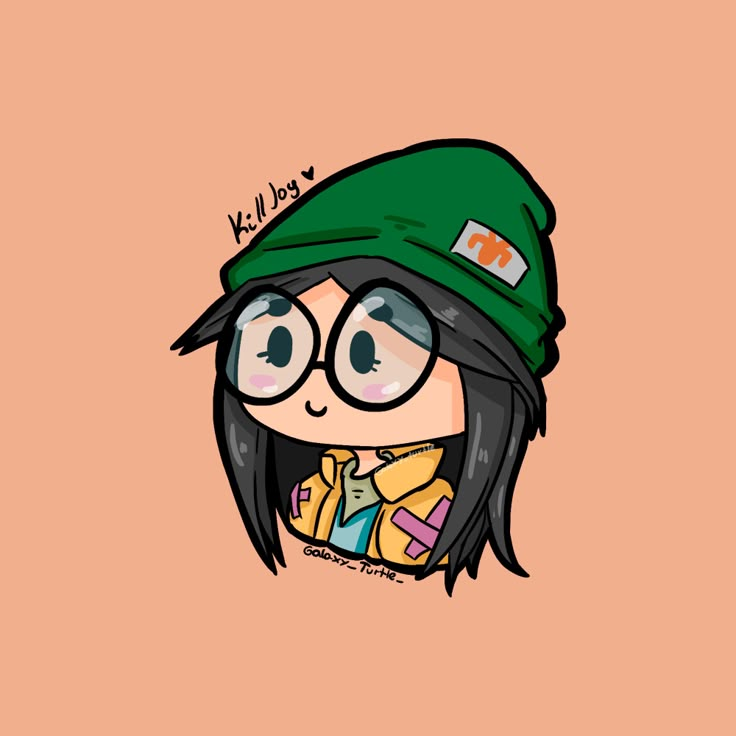 a girl with glasses and a green hat