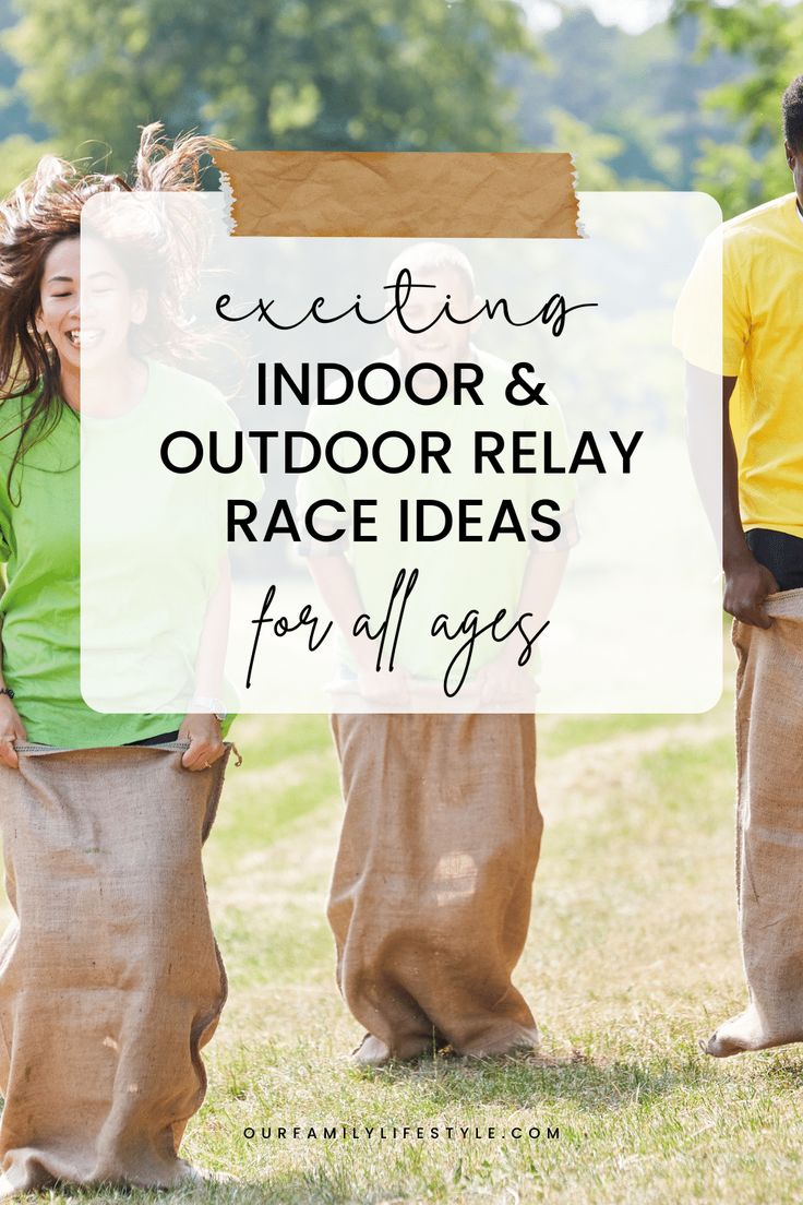 three people standing next to each other with the words exciting outdoor and race ideas for all ages