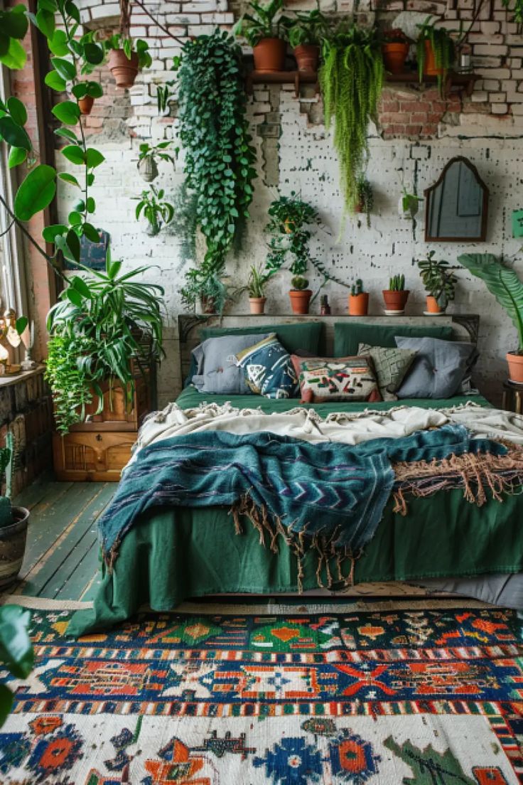 25 Welcoming Green Boho Bedroom Ideas in 2024 | Green bedroom design ...