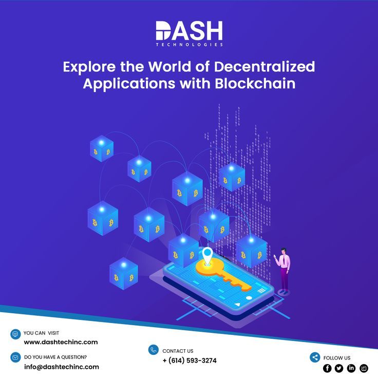 an ad for dash, the world of decentized applications with blockchain on it