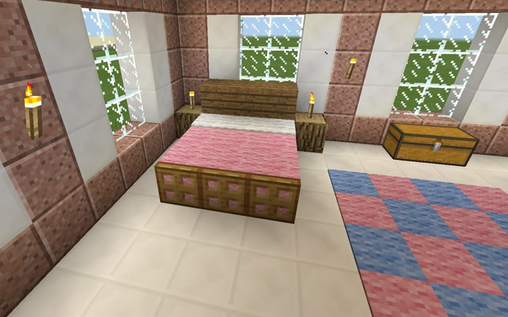 a bedroom in minecraft with a bed and dresser