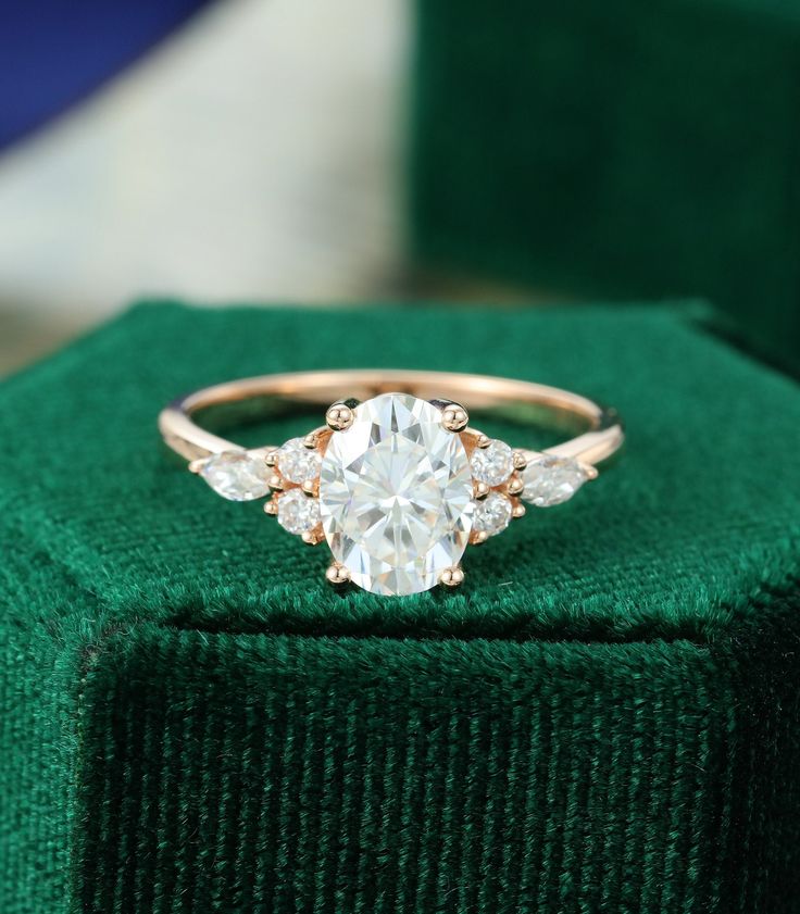 Oval Moissanite engagement ring vintage unique Cluster rose gold engagement ring for women Marquise diamond wedding Bridal Anniversary gift by MollyjewelryUS on Etsy https://www.etsy.com/listing/730550871/oval-moissanite-engagement-ring-vintage Oval Moissanite Engagement Ring, Engagement Ring Vintage, Oval Moissanite, Moissanite Engagement, Moissanite Engagement Ring, Engagement Ring, Diamonds, Rose Gold, Engagement Rings