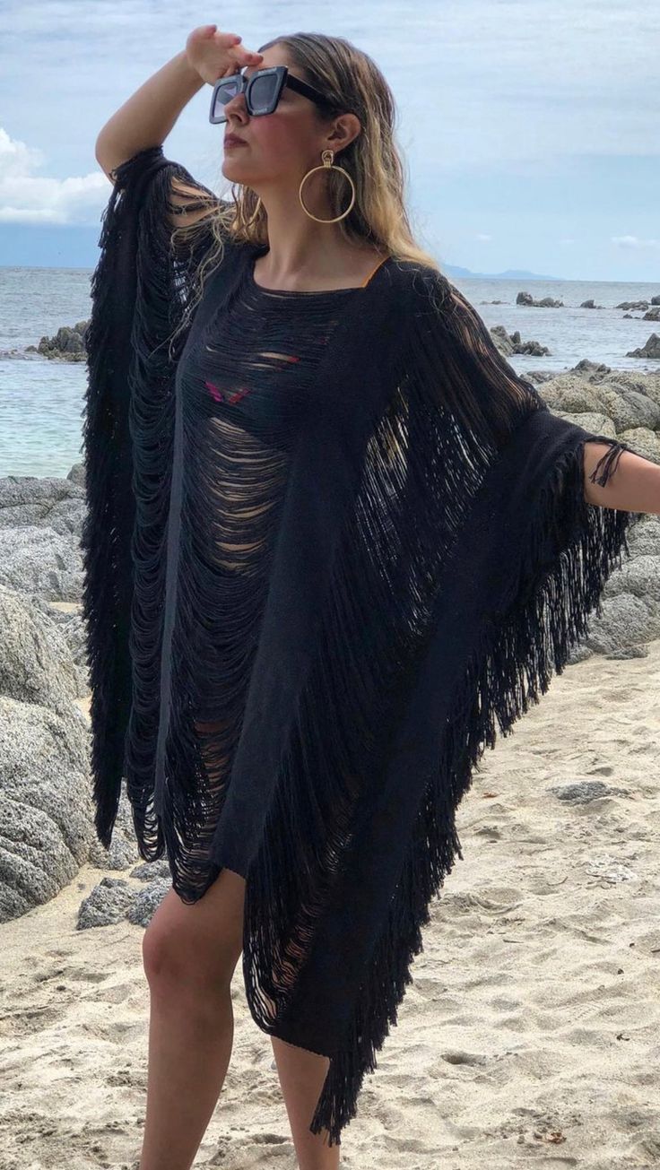 ALLE BOHO "LILY" Primordial Waters, Artisanal Clothing, Mini Beach Dress, Poncho With Sleeves, Avatar Oc, Beach Caftan, Faberge Jewelry, Beach Clothes, Boho Beach Wedding