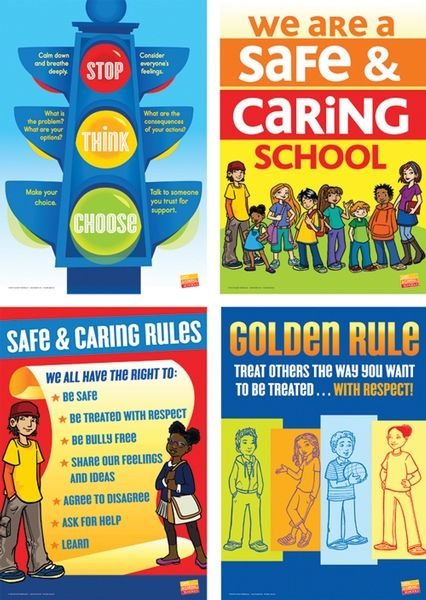 children's safety and caring school brochures are shown in three different colors