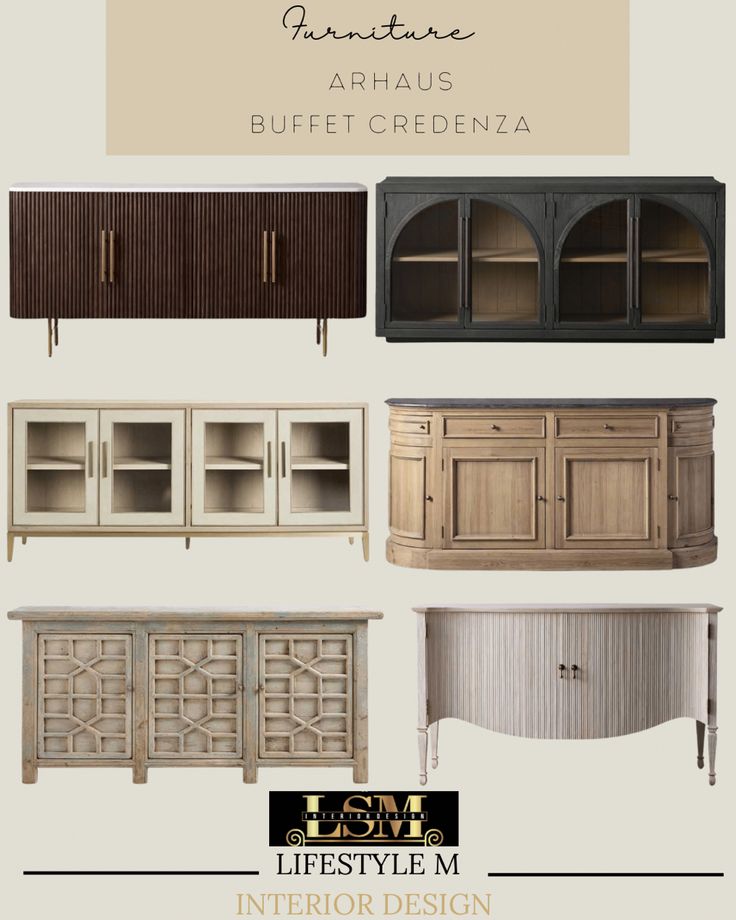 Design board of buffet credenza options for a dining room. Wide Buffet Table, Credenza Dining Room Buffet Tables, Sideboard Styling Dining Room, Sideboard With Glass Doors, Buffet Dining Room, Dining Room Buffet Table, Dining Room Credenza, Buffet Credenza, Kitchen Credenza