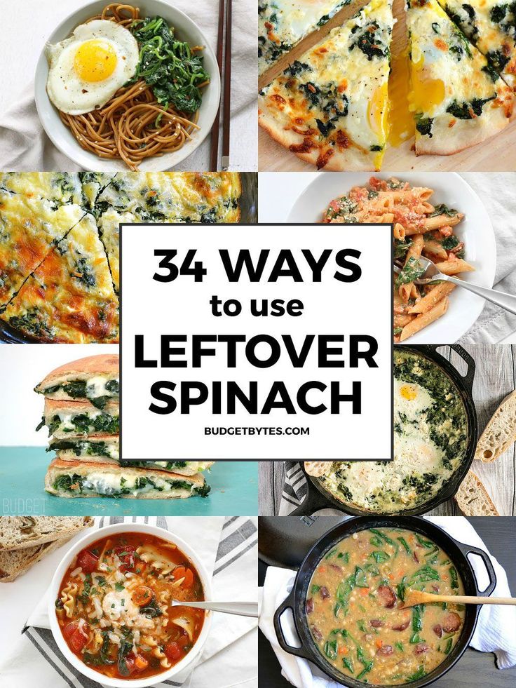 the words, 34 ways to use leftover spinach