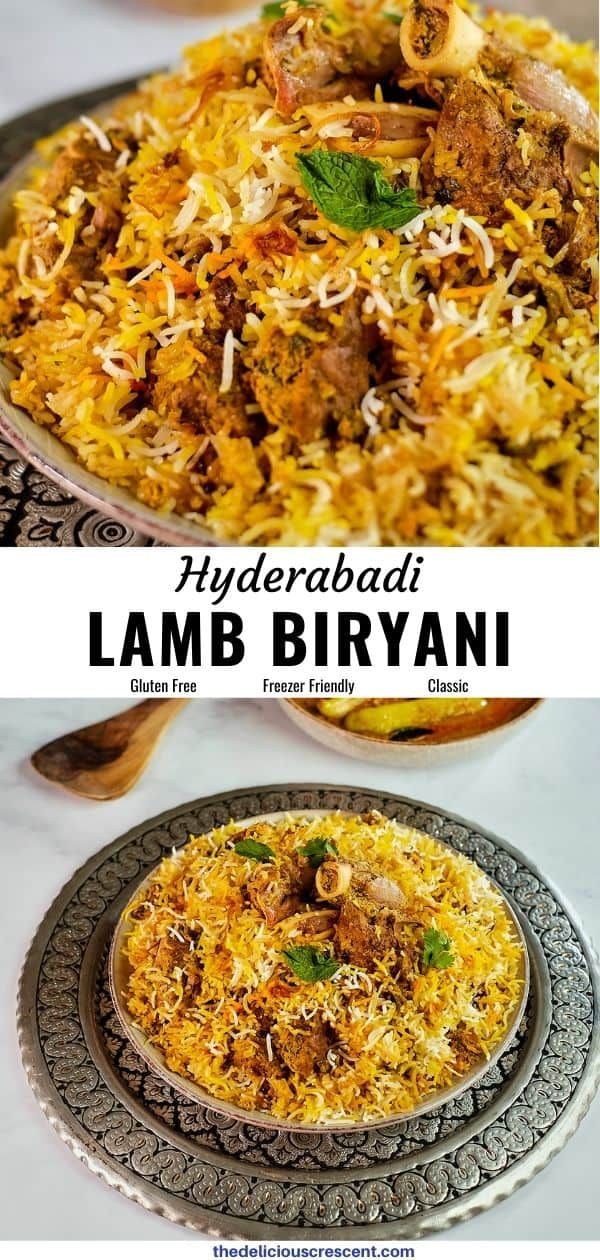 two pictures with different types of food in them and the words, hydrobaaii lamb biriyani