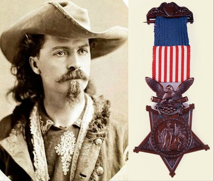 an old photo of a man wearing a cowboy hat next to a medal with the american flag on it