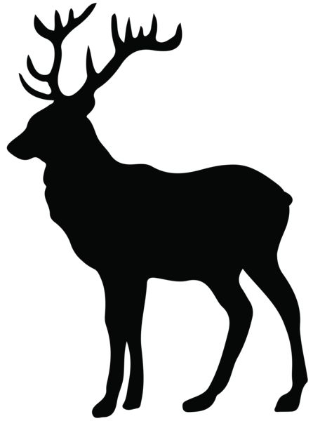 a black and white silhouette of a deer with antlers on it's head