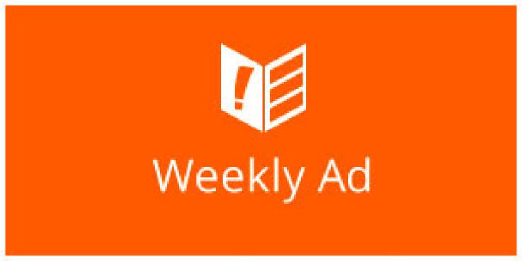 the weekly ad logo on an orange background