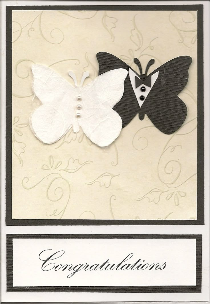 congratulations card with two white and black butterflies