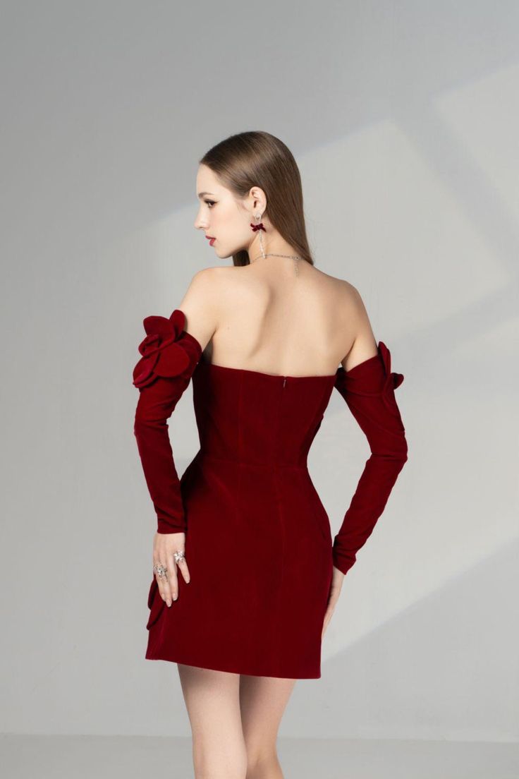 Amora A-line Cold Shoulder Sleeved Velvet Mini Dress | MEAN BLVD Chic Banquet Dress For Winter, Chic Winter Banquet Dress, Chic Winter Dress For Banquets, Elegant Ruched Dress For Banquet, Chic Evening Dress For Fall Banquet, Fitted Burgundy Dress For Banquet, Elegant A-line Evening Dress For Winter, Elegant Red A-line Dress, Red Evening Dresses For Winter