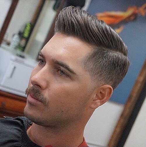 Low Fade Comb Over with mustache Crew Cut Men, Low Fade Comb Over, Crew Cut Fade, Side Part Hairstyle, Side Part Pompadour, Crew Cut Haircut, Buzz Haircut, Caesar Haircut, Pompadour Fade