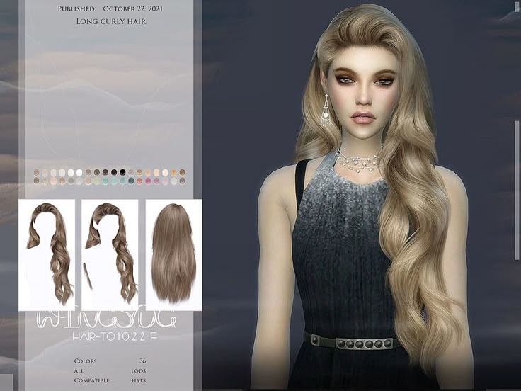 wingssims' Long curly hair - TO1022 | Sims 4 curly hair, Sims hair ...