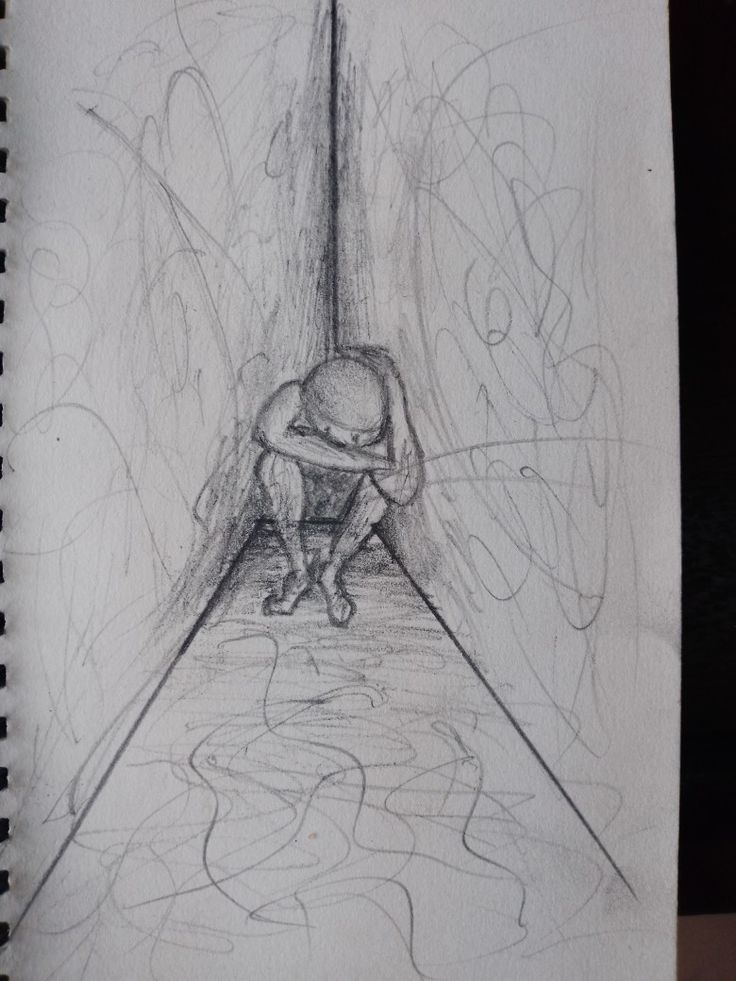 a drawing of a person kneeling down in front of a wall with graffiti on it