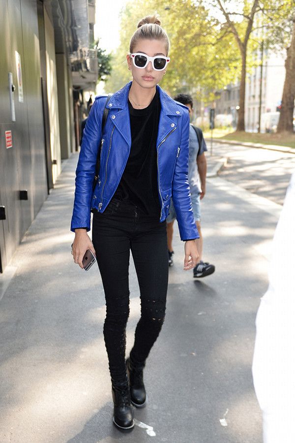 Top 34+ imagen blue leather jacket outfit ideas