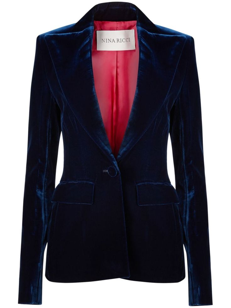 midnight blue wide peak lapels fitted waistline button fastening buttoned cuffs two front flap pockets 2024 Wardrobe, Edgy Glam, Blazer Blue, Yoko London, Navy Velvet, City Dress, Velvet Blazer, Breasted Blazer, Summer Beach Wear