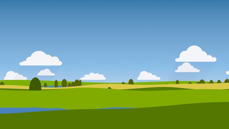 a green field with trees and clouds in the sky