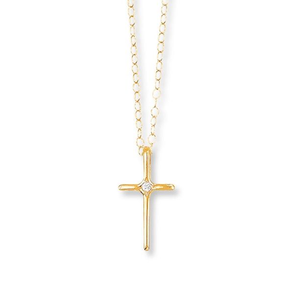 This lovely necklace features a single diamond atop a polished cross. Set in 14K yellow gold, the pendant is suspended from a 15-inch chain that fastens with a spring ring clasp. Diamond Cross Necklace, Key Pendant Necklace, Jewelry Advice, Jared The Galleria Of Jewelry, Gold Cross Necklace, Gold Cross Pendant, White Gold Necklaces, Diamond Cross, Lovely Necklace