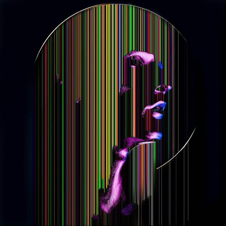 an image of a person with their head in the center of a colorful line pattern