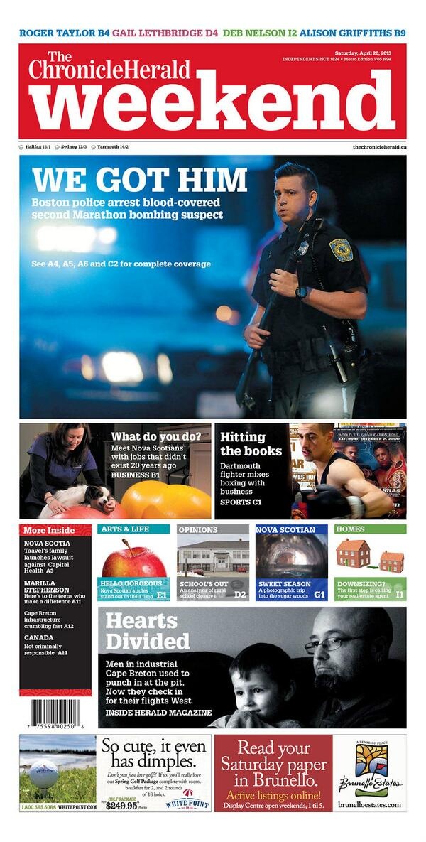 the front page of a news paper with an image of a police officer on it