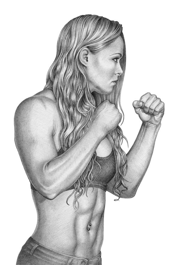 a pencil drawing of a woman with her fist raised