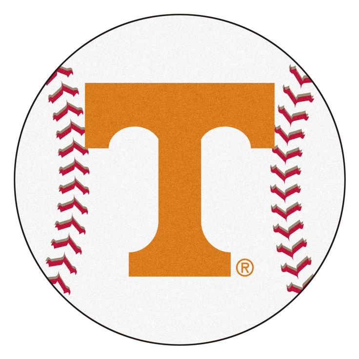 an orange and white baseball with the letter t in it's center is shown