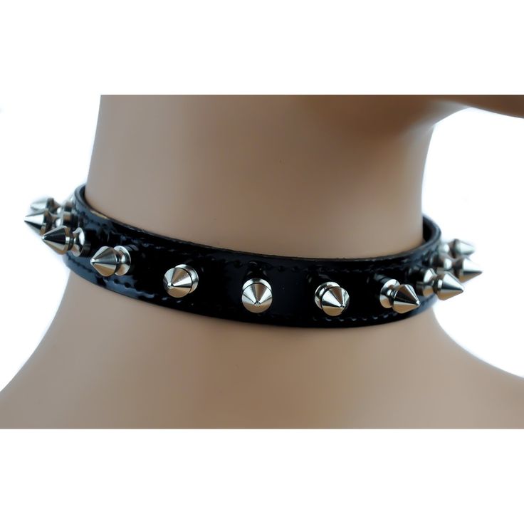 Dysfunctional Doll Black Patent PVC Leather Spike Choker Necklace : Chokers Spike Choker, Spiked Choker, Spiked Jewelry, Black Leather Choker, Grunge Accessories, Necklaces Choker, Black Leather Necklace, Choker Black, Leather Choker Necklace