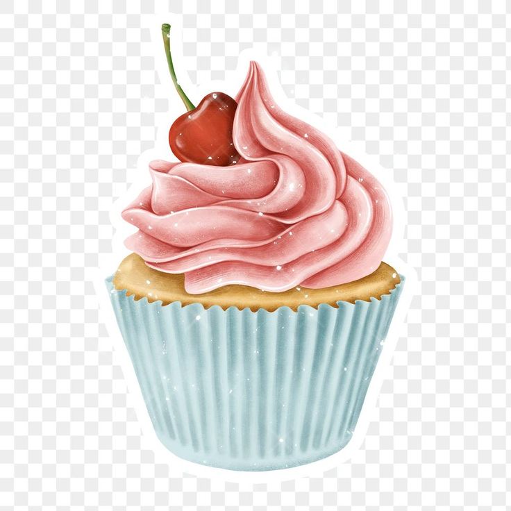 a cupcake with pink frosting and a cherry on top, hd png