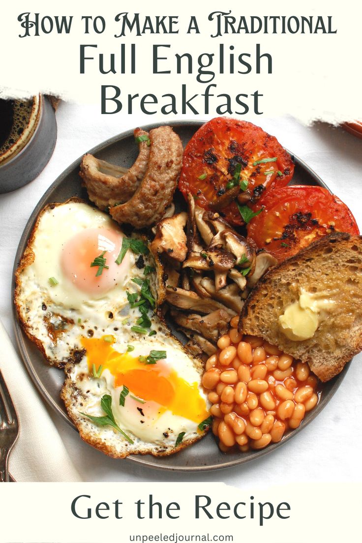 an english breakfast with eggs, toast and beans