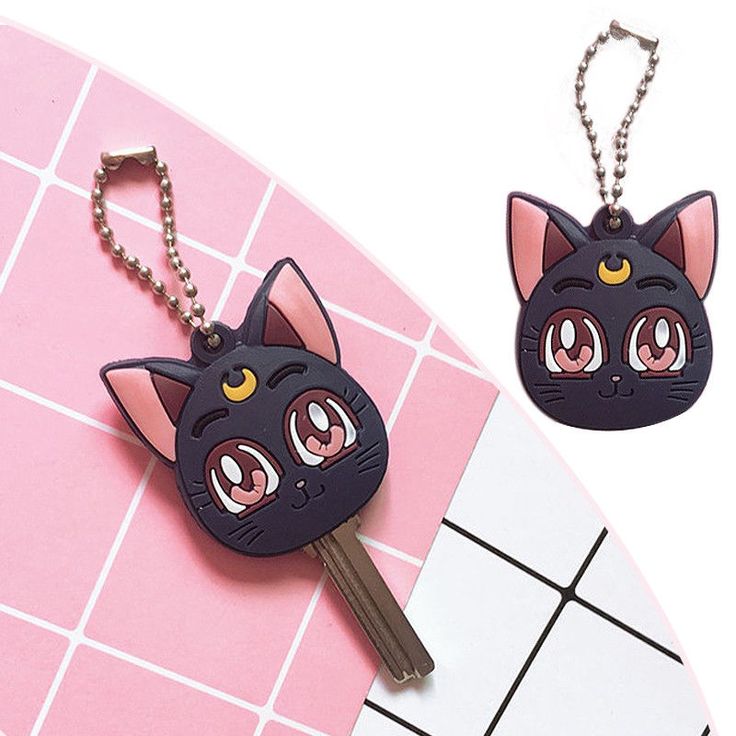 two key chains with an image of a cat on them