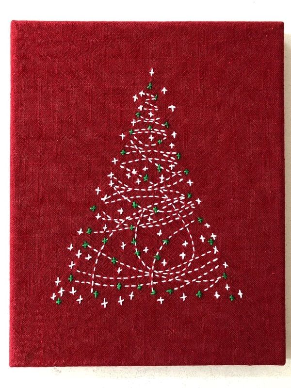 a red towel with a christmas tree on it