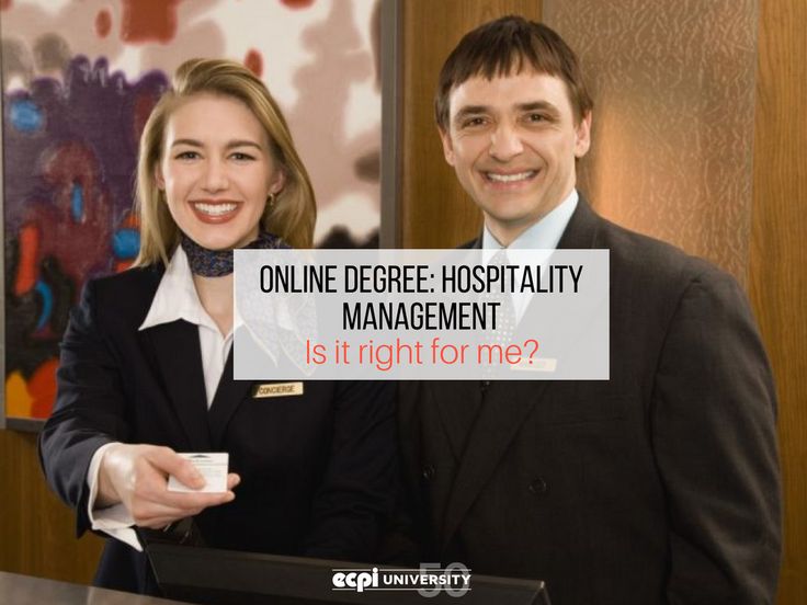 a man and woman standing next to each other in front of a sign that says online degree hospital management is it right for me?