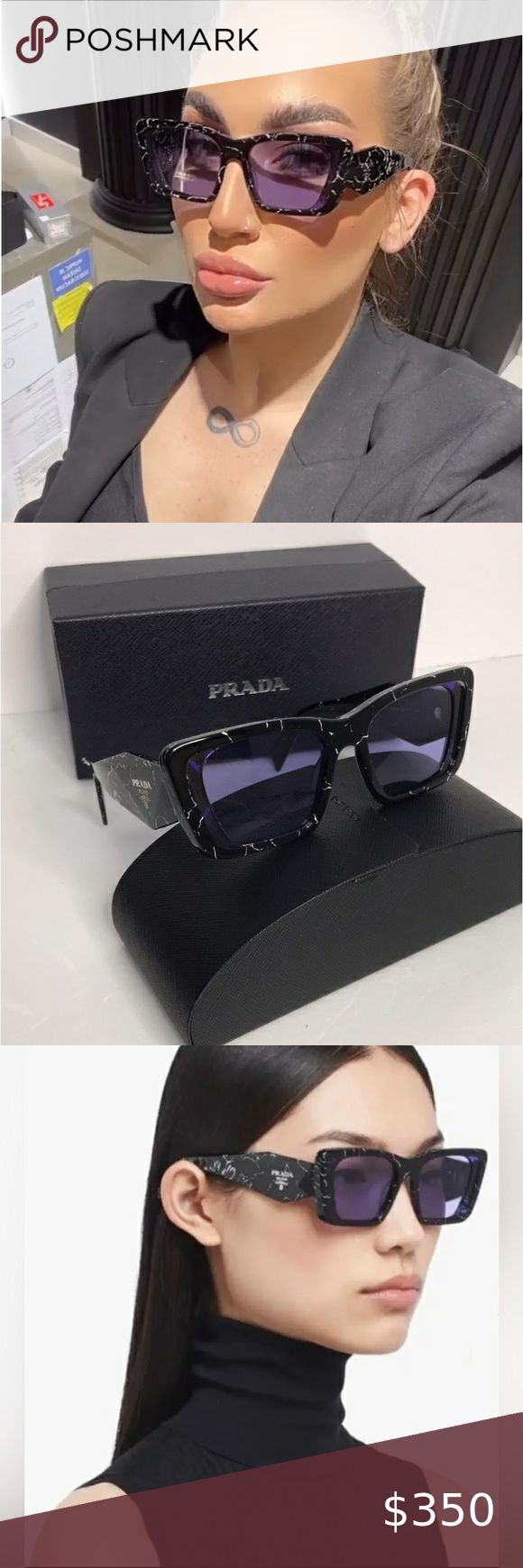 PRADA Oversized Woman Sunglasses 0PR 08YS Havana Black/White ...