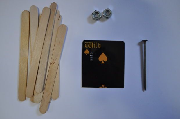 the tools needed to make a card game include wooden dowels, screws and nails