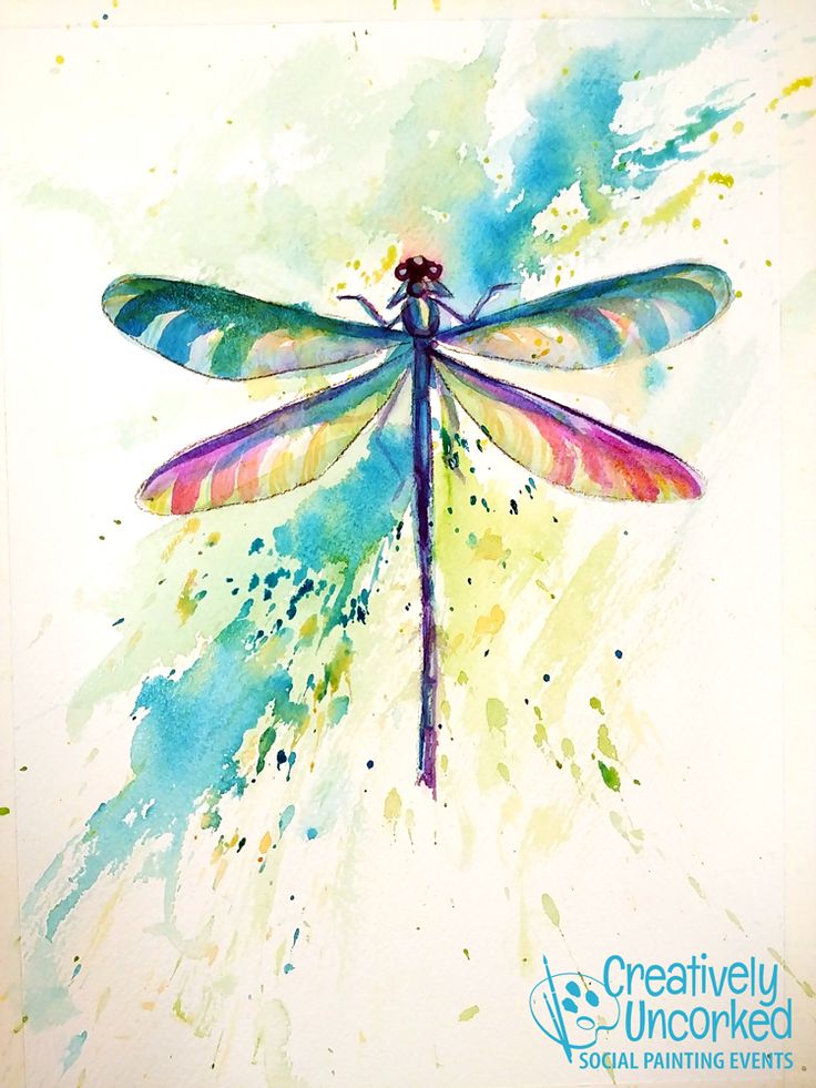 a watercolor painting of a dragonfly on white paper