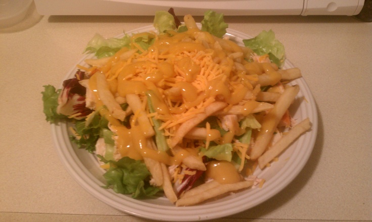 a white plate topped with fries covered in cheese