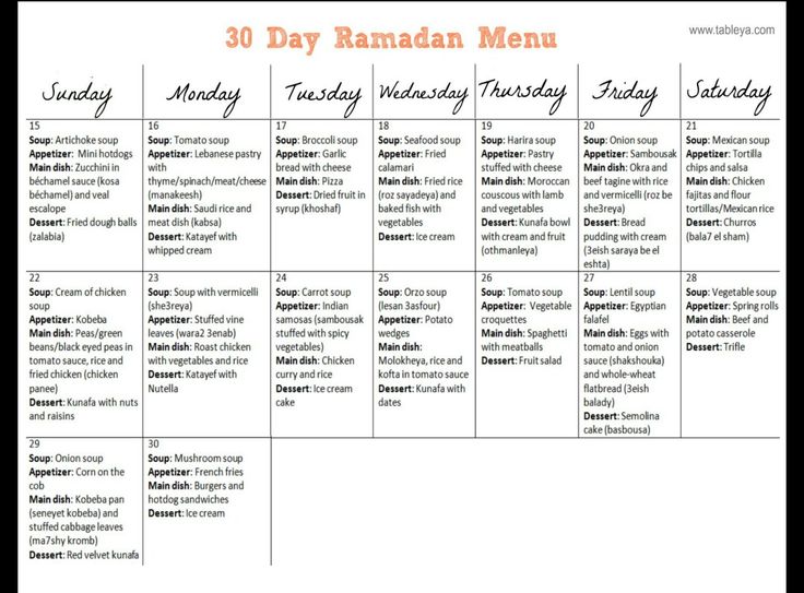 the 30 day ramaan menu