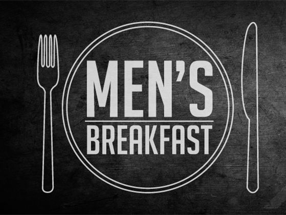 men's breakfast sign with fork, knife and spoon