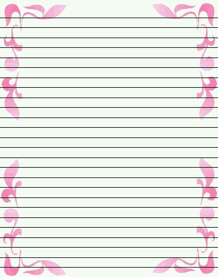 a lined paper with pink hearts and lines in the middle, on a white background