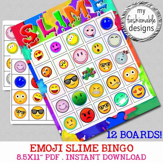 Slime BINGO Game, Emoji BINGO, 8.5x11" PDF, Instant