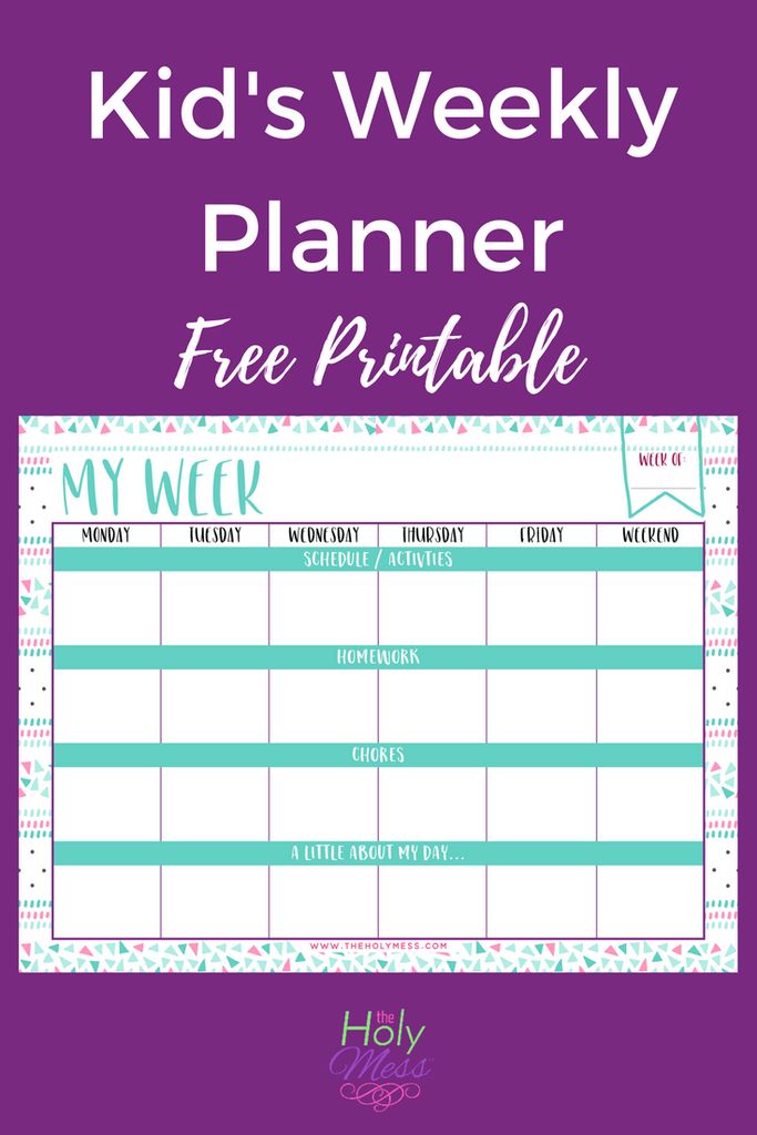 the kids'weekly planner is shown in purple