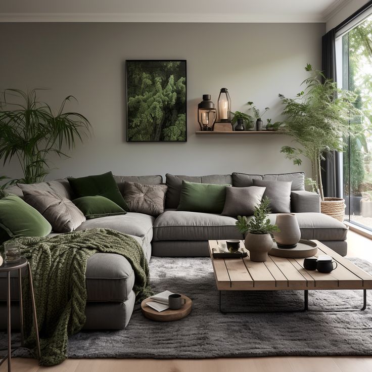 a living room filled with furniture and plants